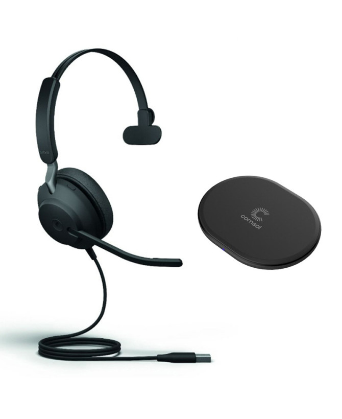 Jabra Evolve2 40 SE USB-A UC Mono Wired Headset with COMSOL 10W Wireless Charging Pad 24189-889-999-CHARGER