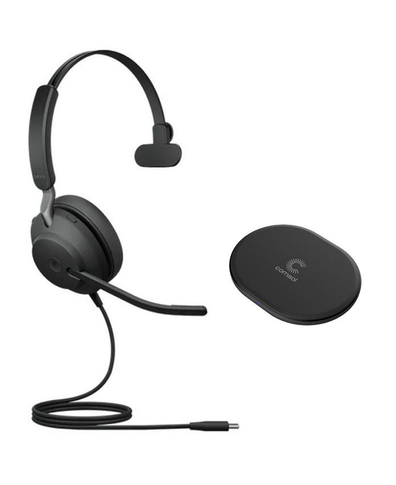 Jabra Evolve2 40 SE USB-C MS Mono Wired Headset And COMSOL 10W Wireless Charging Pad In Black 24189-899-899-CHARGER