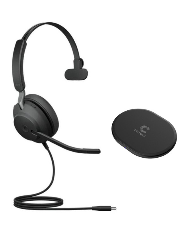 Jabra Evolve2 40 SE USB-C MS Mono Wired Headset And COMSOL 10W Wireless Charging Pad In Black 24189-899-899-CHARGER