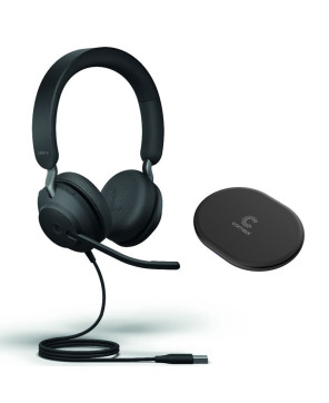 Bundle Jabra Evolve2 40 SE USB-A UC Stereo Wired Headset And COMSOL 10W Wireless Charging Pad In Black 24189-989-999-CHARGER