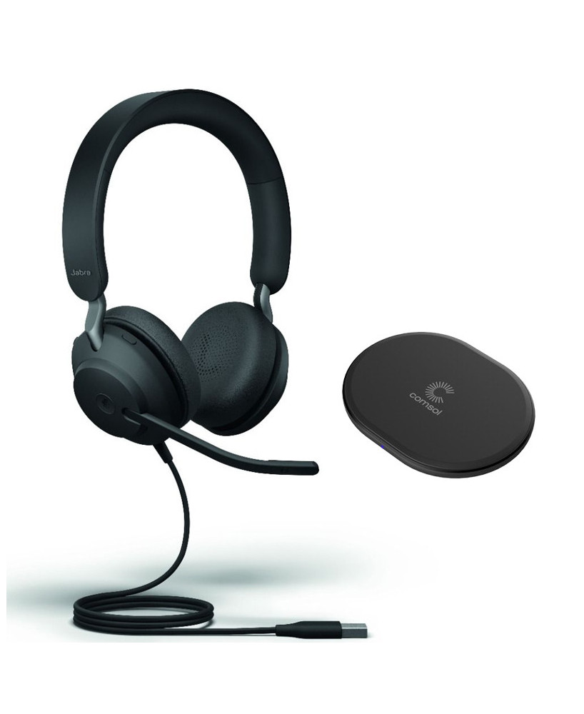 Bundle Jabra Evolve2 40 SE USB-A UC Stereo Wired Headset And COMSOL 10W Wireless Charging Pad In Black 24189-989-999-CHARGER