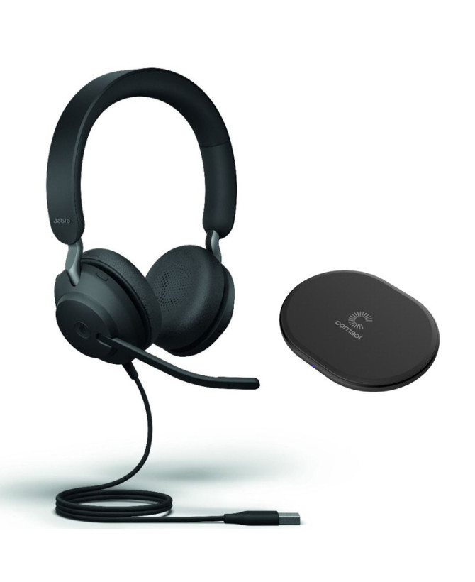 Bundle Jabra Evolve2 40 SE USB-A UC Stereo Wired Headset And COMSOL 10W Wireless Charging Pad In Black 24189-989-999-CHARGER