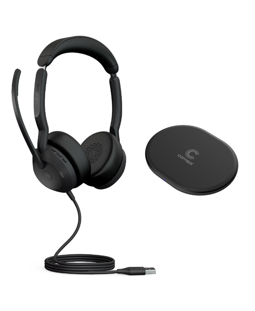 Jabra Evolve2 50 MS USB-A Stereo Wired Headset With COMSOL 10W Wireless Charging Pad In Black 25089-999-999-CHARGER