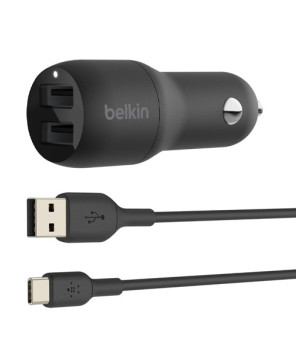 Buy Belkin 2-Port 12W/2.4A USB-A Car Charger USB-A to USB-C Cable CCE001BT1MBK