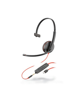 HP Poly/Plantronics Blackwire C3215 UC Monaural Corded Headset with USB-C and 3.5mm Connectivity 209750-201