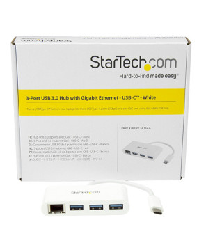 Buy StarTech 3-Port USB-C Hub with Gigabit Ethernet HB30C3A1GEA - White