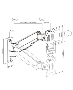 Buy Brateck Single Screen Wall Mounted Gas Spring Monitor Arm LDA30-111