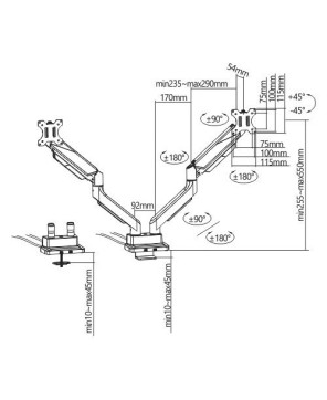 Buy Brateck Dual Monitor Economy Heavy-Duty Gas Spring Monitor Arm LDT52-C024U with USD 3.0 Ports