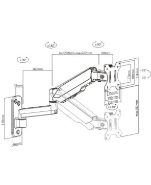 Buy Brateck Single Screen Wall Mounted Articulating Gas Spring Monitor Arm LDA30-112