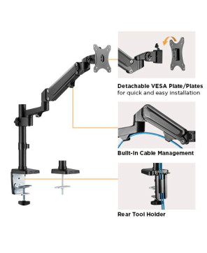 Buy Brateck Single Monitor Heavy-Duty Aluminum Gas Spring Monitor Arm Fit Most 17" - 35" Monitors Up to12kg per screen VESA LDT47-C012N