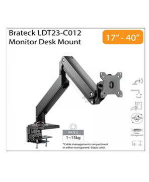 Buy Brateck Single Monitor Heavy-Duty Gas Spring Aluminum Monitor Arm Fit Most 17"-35" Monitor Up to15kg per screen LDT23-C012