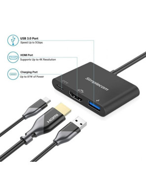 Buy Simplecom USB 3.1 Type C to HDMI USB 3.0 Adapter with PD Charging DA310