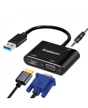 Buy Simplecom USB to HDMI + VGA Video Card Adapter with 3.5mm Audio DA316A 