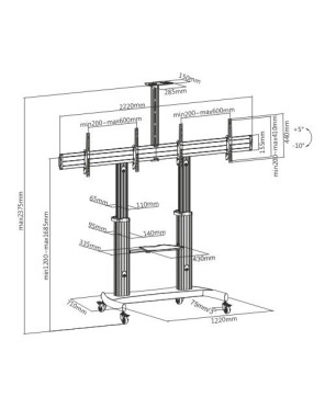 Buy Brateck Dual Screen Aluminum Height-Adjustable TV Cart with Media Shelf TTD07-46TW for 37'-60' Flat Panel TVs