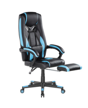 Brateck CH06-26 Premium PU Standard Gaming Chair in Black/Sky Blue with Lumbar Support and Retractable Footrest MABT-CH06-26-B