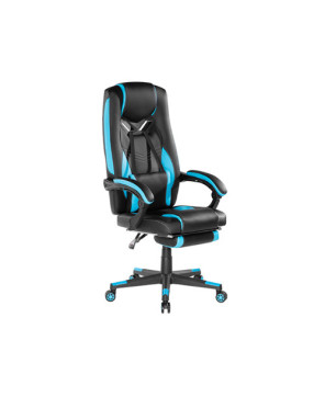 Brateck CH06-26 Premium PU Standard Gaming Chair in Black/Sky Blue with Lumbar Support and Retractable Footrest MABT-CH06-26-B