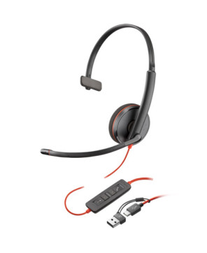 HP Poly/Plantronics Blackwire C3210 UC Mono USB-C Wired Headset + USB-C/A Adapter 8X214AA