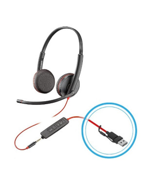 HP Poly Blackwire 3225 USB-C Stereo Headset with 3.5mm Plug + USB-C/A Adapter 8X229AA